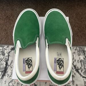 Green and White Van slip on sneakers